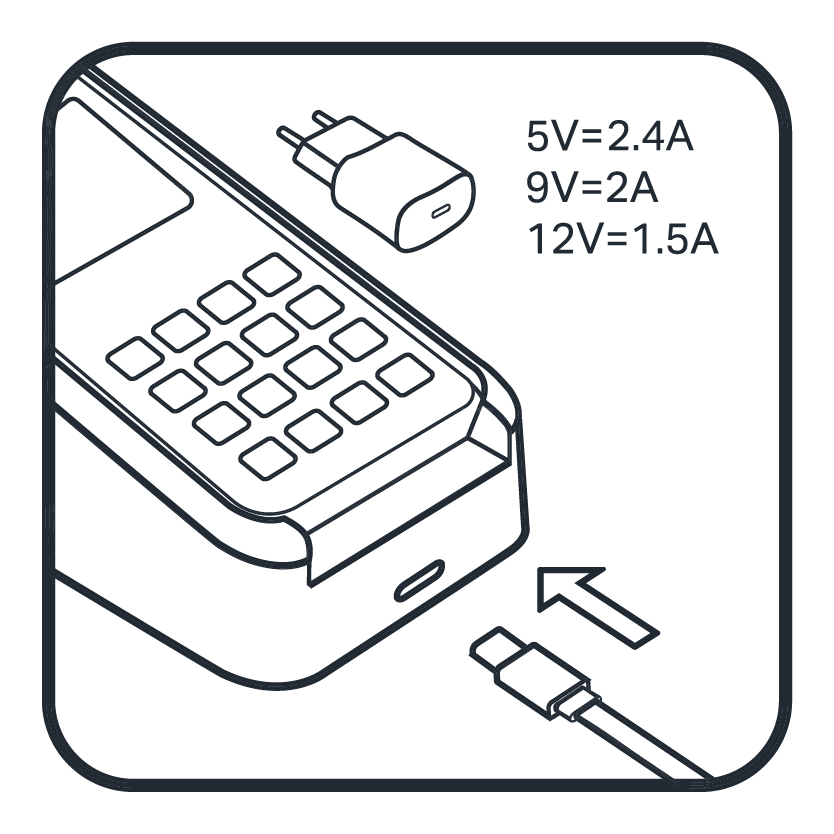 Plug in your 3G Printer using a USB to USB-C charging cable.
5V = 2.4A
9V = 2A
12V = 1.5A