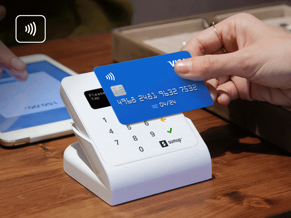To pay by contactless, customers can tap their card or wallet app against the screen of the card reader.